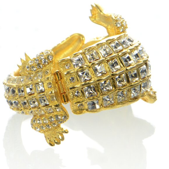 Kenneth Jay Lane KJL Gold & Crystal Alligator Cuff Bracelet - Picture 4 of 11